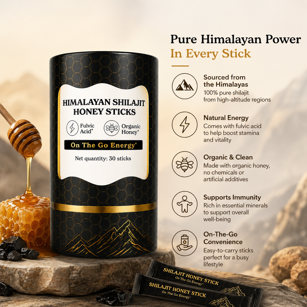 Pure Shilajit Honey Sticks